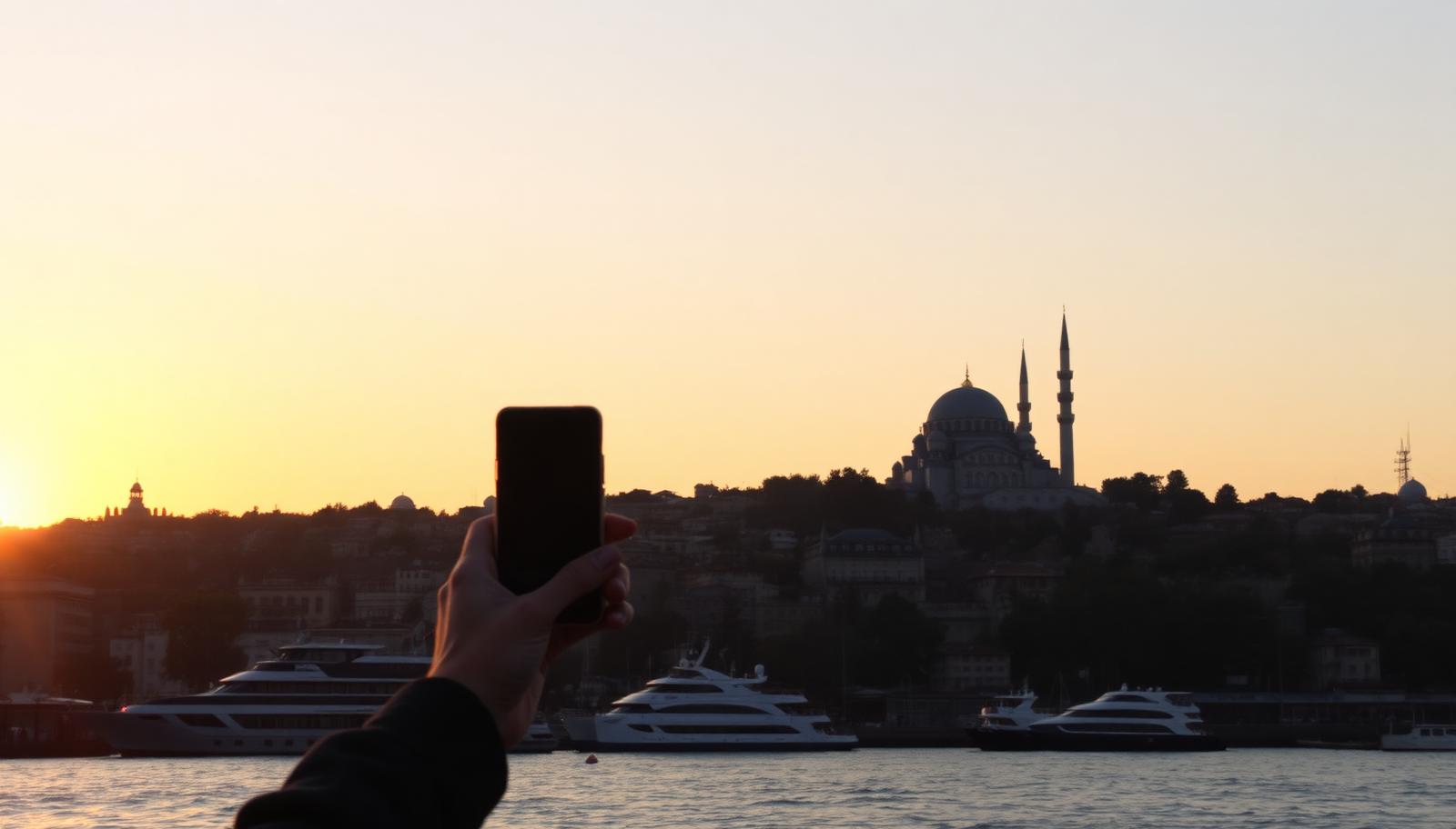 Panorama Istanbula sa Galata kulom i eSIM konceptom putovanja